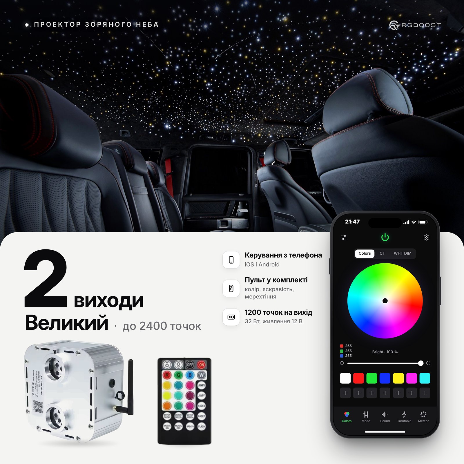Великий проектор зоряного неба, 2 виходи, 32 Вт